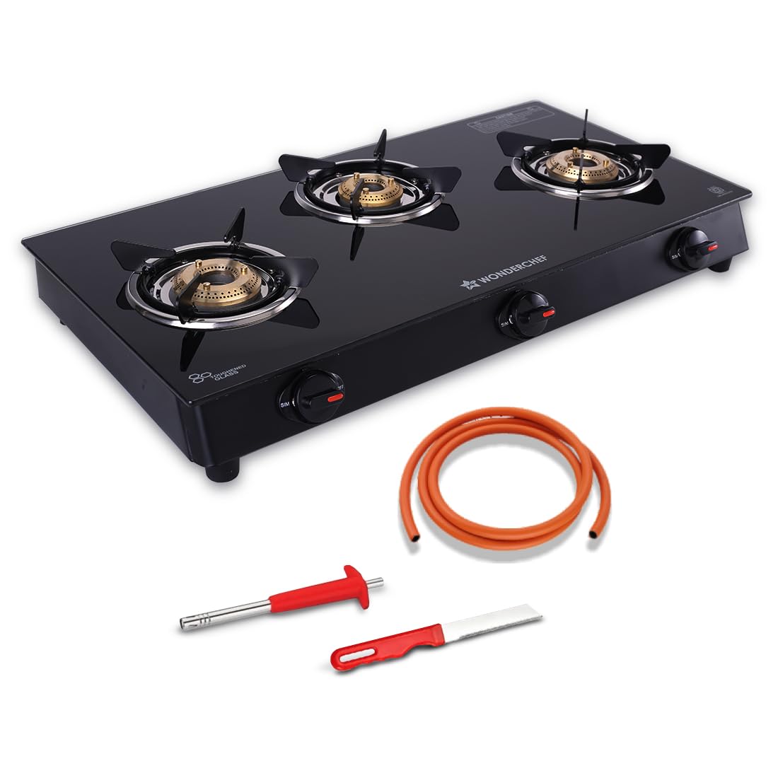 Wonderchef Zest Neo Cooktop | 3 Burners (2 Medium, 1 Small) | Premium Glass Surface | Space Saving Design | Brass Burners | ISI Approved | Free Gas…