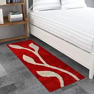 TIB Shaggy Bedside Runner Home Floor Decor Rugs - Living, Dinning, Office, Rooms & Bedroom, Hallway Carpet (Mehroon,Pack of 1)