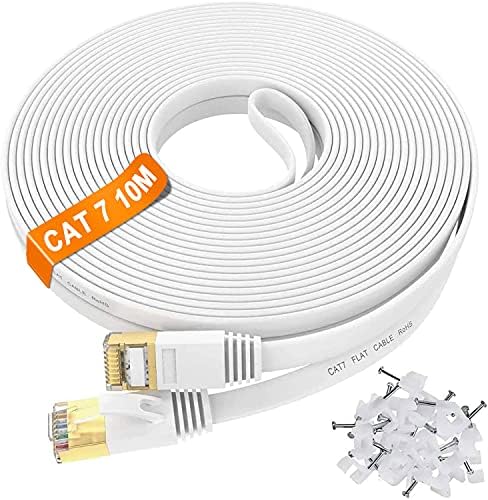 ikbc 10 meter Ethernet Cable - CAT 7 Ethernet Cable 10m Flat Internet Cable High Speed Gigabit - FTP Cables for Gaming - RJ45 10Gbps 600Mhz/s Lan Patch Cord Cables for Xbox/PS4/Switch/Router/Modem