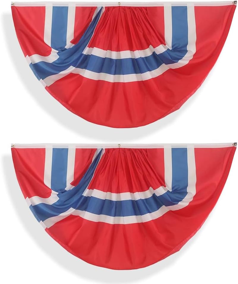 Norway Norwegian Pleated Fan Flag Bunting 3 x 6 Ft Norway Pleated 2 Pcs Fan Flag Banner Indoor/Outdoor/Front Porch Decorations, Norway Half Fan Flag Patriotic Holiday decorations, Celebrations.