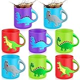 Tessco 8 Pcs Dinosaur Mug Dino Cups for Kids Plastic Mug Cups with Handles, Dinosaur Cups for Girl Boy Dinosaur Party Favors Dinosaur Birthday Party Supplies Decorations Gift Coffee, 4 Styles