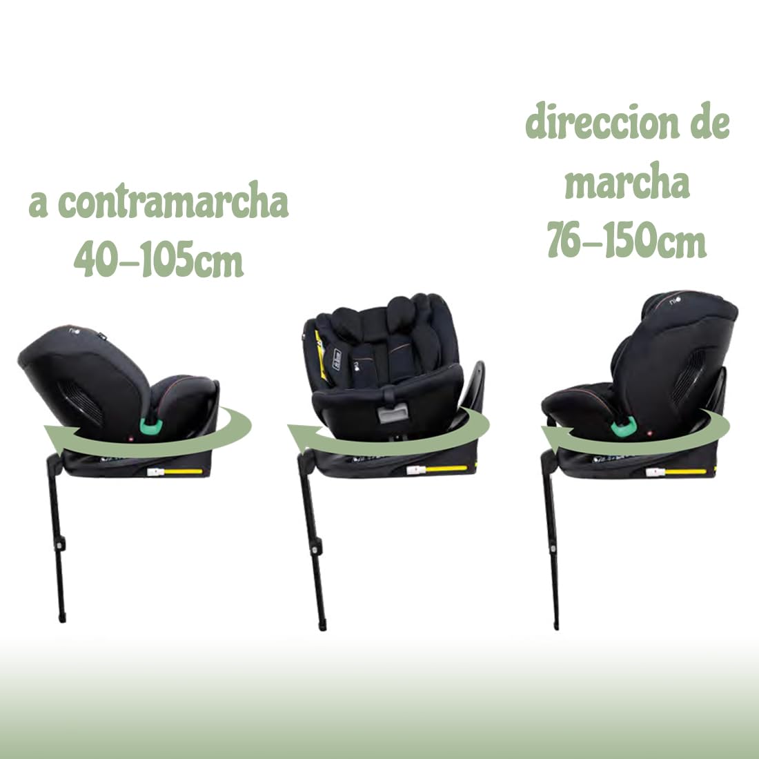 Olmitos – Silla Auto ARLET i-Size, Silla Coche 360 evolutiva de 40-150cm, Silla con ISOFIX, Ajustable y reclinable protección lateral – reductor recién nacido y arnes seguridad (Negro)