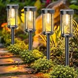 DAMAYCA 2 Pack Solar Lights Outdoor Waterproof for Garden Walkway Pathway Lawn Yard Decorative Modern Landscape Lighting. (Warm White Light, 2)
