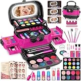 58Pcs Kids Makeup Kit for Girl - Real Washable Cosmetic Set with Light Up Mirror - Kids Makeup Sets for Girls -Play Make Up Birthday for Age 3 4 5 6 7 8 9 10 11 12 Years Old Kid -Rose