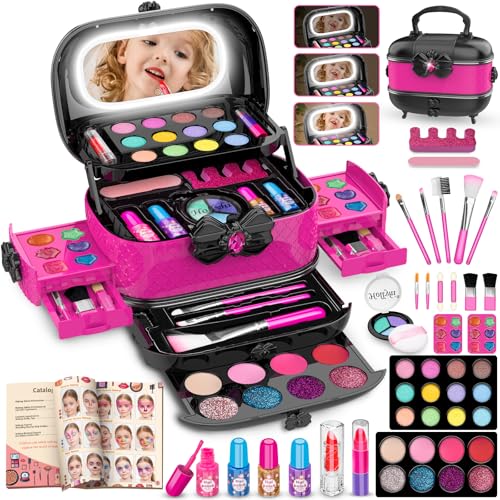 58 Pcs Kids Makeup Toys Kit for Girls, Non-Toxic Real Washable Pretend Set