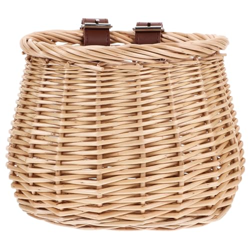 lurrose 用自転車前かご 藤編みウィッカーバスケット 大容量収納 耐久性天然ウィロー素材 工具不要簡単取付け おしゃれな木 ランダムカラー