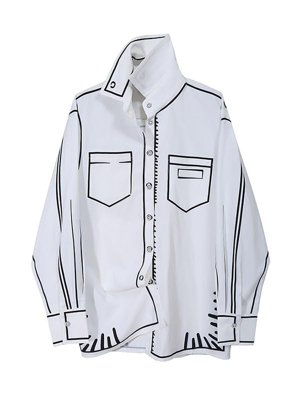 UOOZEE Blouses for Women Fashion, Long Sleeve Button Down Shirts Graffiti Dressy Casual Tops2