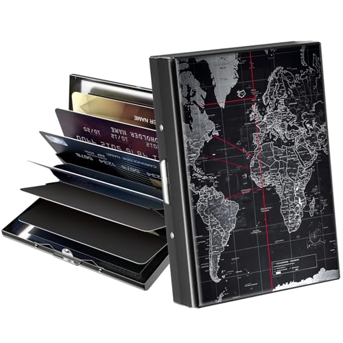 BREIDMKFM Metal Wallet,Credit Card Holder for Women Men,Thin Slim Mini Aluminum Wallet RFID Blocking Holder Travel Hard Case Small Business Card Holder ID Case,Map Black White