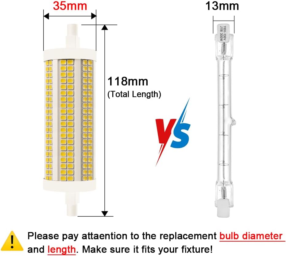 118mm R7S LED Bulb 30W, 300W T3 Halogen Equivalent, 3200 Lumen, Dimmable J Type Linear Double Ended Flood Light, 120V, 6000K Daylight White, 2-Pack