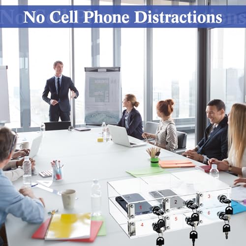 Image of Layhit Clear 6 Slots Cell Phone Locker Box for Classroom Clear Acrylic Cell Phone Storage Cabinet Bin with Door Locks for Classroom School Students Office Factory Employees