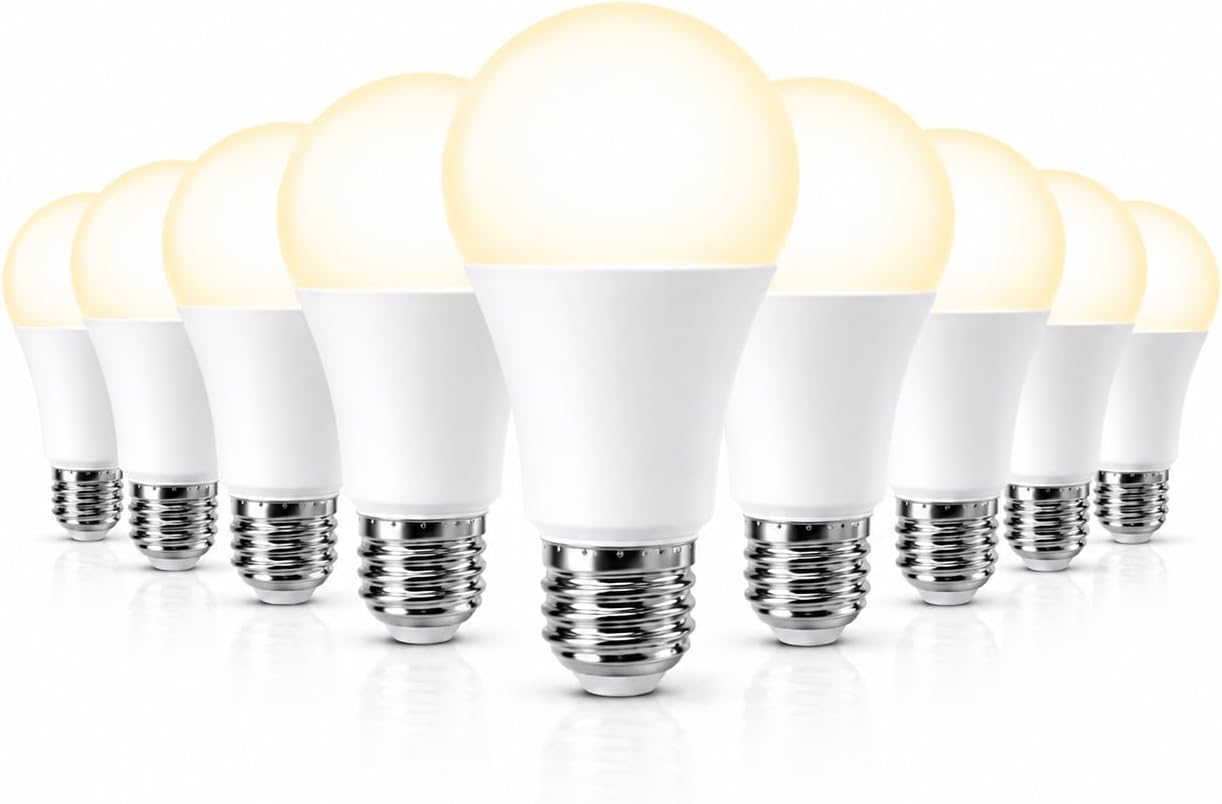 10 Pack A60 LED Light Bulbs, 12W 100W Equivalent, E27 Base, 3000K Warm White, Non-Dimmable, CRI90+, 220โ240V, Energy Saving Bulbs for Home, Office, Bedroom & Kitchen