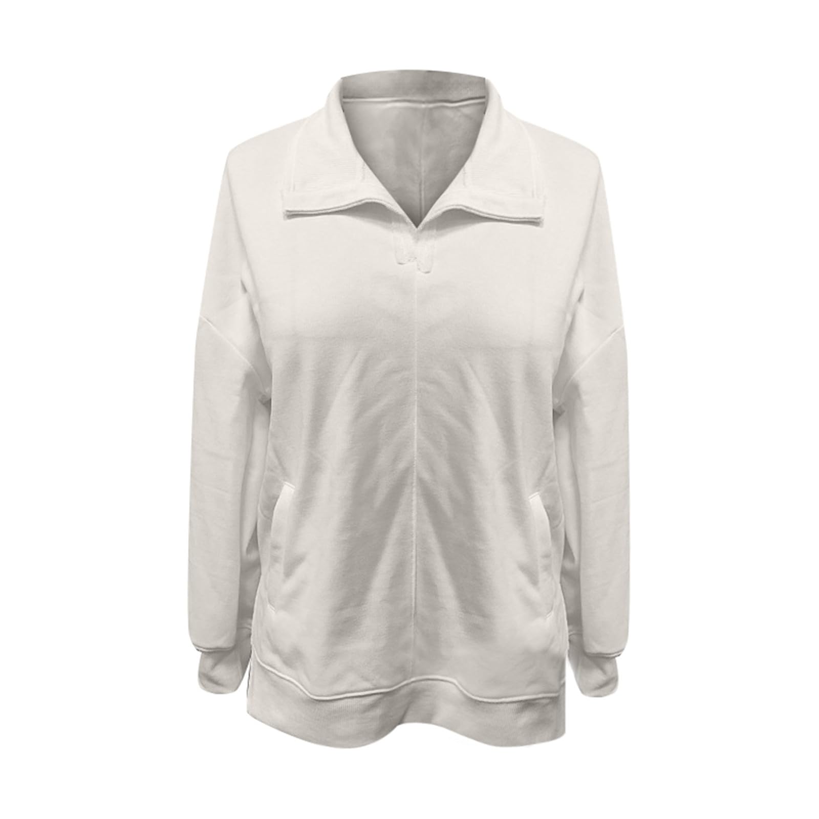 Camicia da allenamento grafica da donna 2025 con spacco laterale spalla a goccia Top di base Camicie tinta unita con scollo a V in pile atletico a maniche lunghe in cotone eleganti tuniche camicette