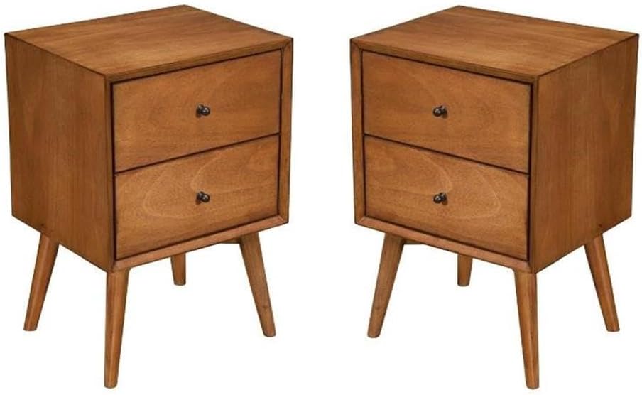 Home Square Mid Century 2 Drawer Wood Nightstand in Acorn Brown (Set of 2)