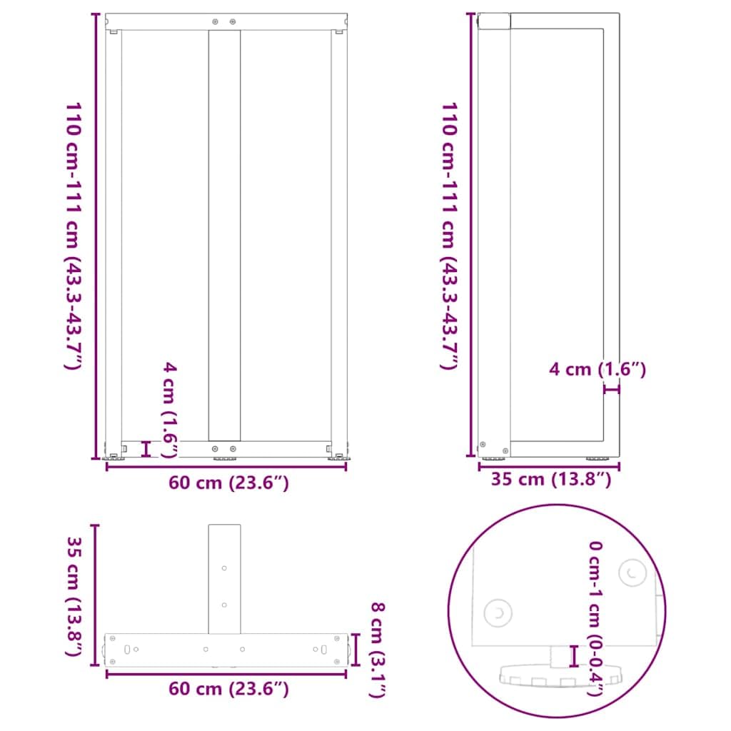 vidaXL Patas para mesa de bar en forma de T (2 unidades), antracita, 60 x 35 x (110-111) cm, acero