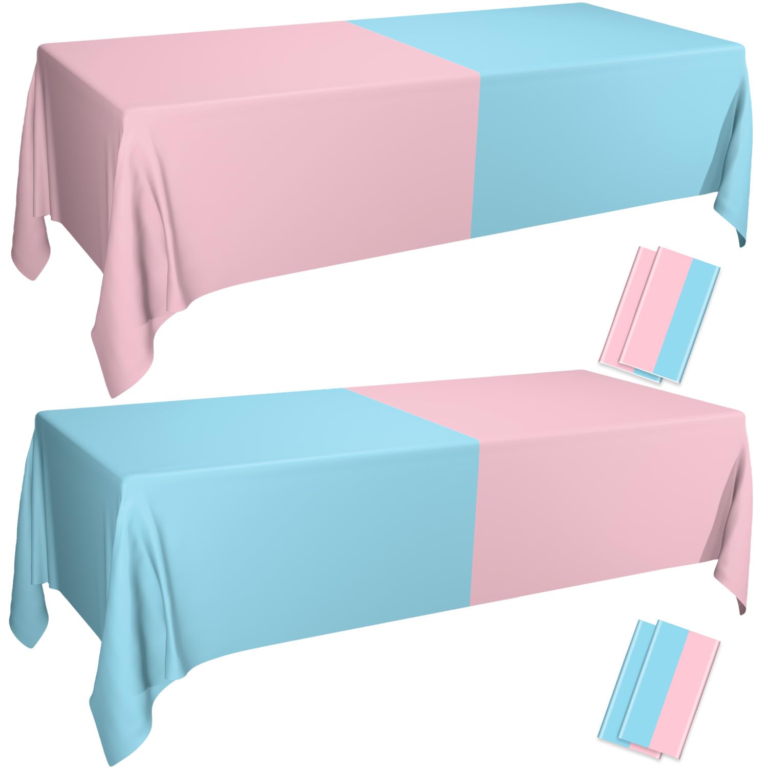 PTECDROTS 4Pcs Gender Reveal Table Cloths - Assorted Color Tablecloths Rectangular Pink and Blue Tablecloth for Boy or Girl Gender Reveal Party Supplies, 51 x 86.6 Inch