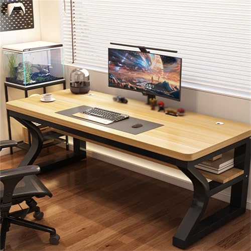 Wooden Desk Gaming Study Desk with Shelf, 2.5cm Thick Board, Cable Management, Easy Assembly, Suitable for Home Office and Study