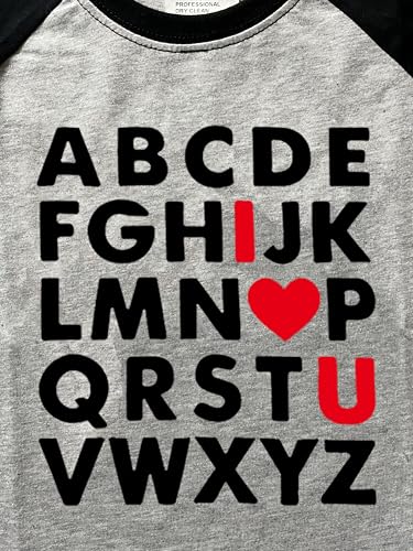 Image of Kids Valentines Shirt Boys Girls Valentine's ABC I Love U Heart Heart XO XO Graphic Tees Raglan Toddler Long Sleeve Tops