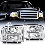 Nilight Headlight Assembly Replacement 2005 2006 2007 F250 F350 F450 F550 Super Duty Chrome Housing Clear Corner Clear Lens Headlights Assembly, 2 Years Warranty