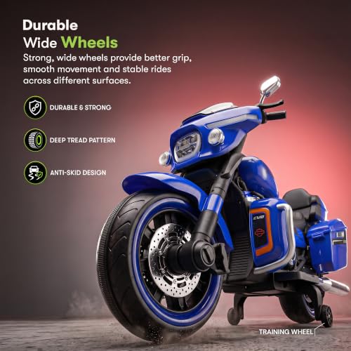 Image of BAYBEE Adreno Baby Electric Bike for Kids with Hand Accelerator | Big Battery Baby Bikes with Realistic Meter, RGB Lights & Music | Rideon Battery Operated Bike for Kids to Drive 1 to 8 Years (Blue)