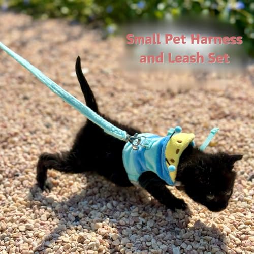 Image of Ferret Harness and Leash Set - Small Animal Soft Fleece Vest with Safe Bell Halloween Outfit Adjustable Traction Rope Outdoor Walking Training Leash for Ferret Rat Bearded Dragon Kitten (Blue)