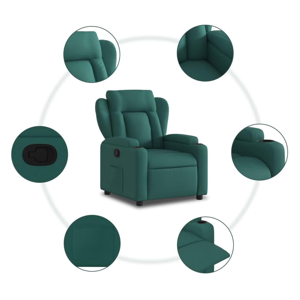 IKAYAA Sillón Reclinable Tela, Sillón De Relax, Sillon Relax, Sillon Relax con Bolsillos Laterales, Sofá Individual, Butaca Orejera, para Salón Oficina Dormitorio Verde Oscuro