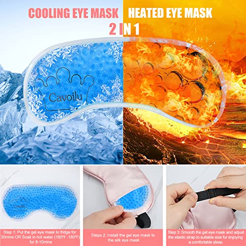 Cooling Eye Mask for Sleeping, Silk Sleep Mask w/Gel Eye Mask, Heated Eye Masks, Blindfold Eye Cover Women Sleeping Mask for Home, Office, Travel, Yoga, Medditation, Stocking Stuffers(Pink) - Image 4