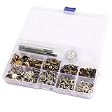 Material : Metalico SurePromise One Stop Solution for Sourcing 50 Botones a presión de Metal Snaps Broche de presión Corchete Metalico 15mm + Jugero de Herramienta para Fijación