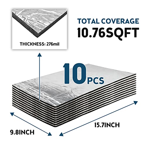 276Mil 10.76Sqft Sound Deadener Mat For Cars -Heat Shield Mat - Car Sound Dampening Material -Moistureproof Waterproof- Automobile Insulation Sound Deadener 10 Sheets (15.7"X9.8"） #TOP1