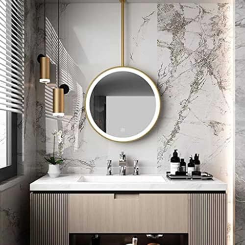 Miroir LED salle de bain rond à bouton tactile et cadre suspendu