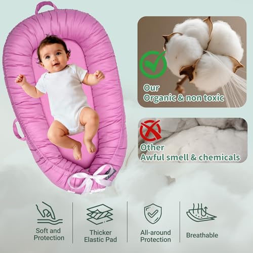 Image of XZV Infant Support Cushions | Baby Lounger | Cotton Infant Lounger | Reversible Adjustable Portable Floor Lounger | Supervised Awake Only No Sleeping | Soft Breathable Washable Cover (Cranberry)