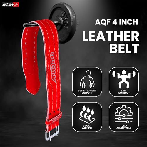 Image of Aprodo Gym Belt for Men and Women Workout with Secure Double Prong Buckle | 8.6mm Thick Suede Leather Professional Belt For Heavy Weight-Lifting, Powerlifting, Bodybuilding, Squatting and Strength Training (Red, S)