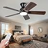 42 Inch Black Ceiling fans with lights and RemoteLow Profile Flush Mount Modern Ceiling Fan with Light 5 bladesDimmable LED Light6 Speed DC MotorIndoor Outdoor Ceiling Fan for Bedroom