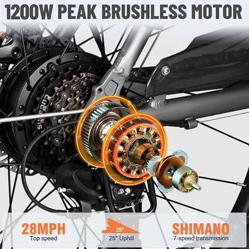 Image of Qlife Electric Bike for Adults /Teens Racer, 20+MPH 21-Speed Peak 1200W Brushless Motor Adult Electric Bicycles, 48V 10.4Ah Removable Battery Mountain Ebike, Up to 55 Miles, 27.5X2.1 Tire E Bike