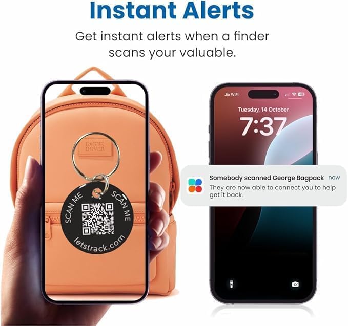 Image of Touch TAG LITE Smart QR TAG Identity Tracker | Keychain-Style Smart Tag for Keys, Luggage, School Bags, Gym Bags, Pets | Real-time scan alerts- (Black - PO2)