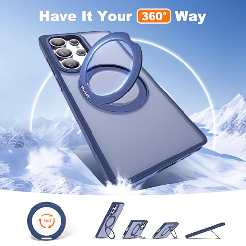 Image of for Samsung Galaxy S25 Ultra Case with 360Rotatable Magnetic Ring Stand Compatible with Mag-Safe Military Protection Shockproof Matte Translucent Phone Cases for S25 Ultra 6.9 inch,Blue