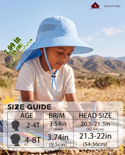 Image of Home Prefer UPF50 Wide Brim Kids Sun Hat Neck Flap Boys Girls Sun Protection Hat for Beach Fishing