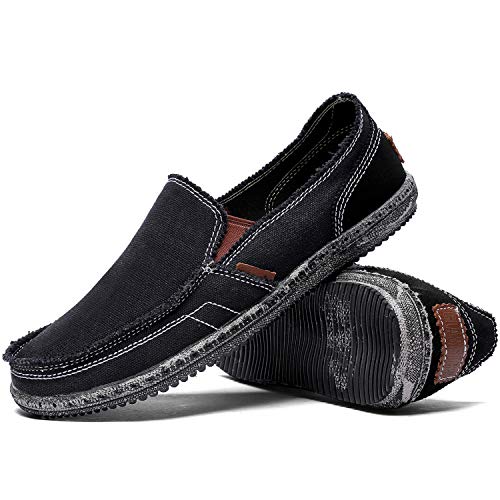 Image of CASMAG Men's Casual Cloth Shoes Canvas Slip on Loafers Vintage Boat Shoes