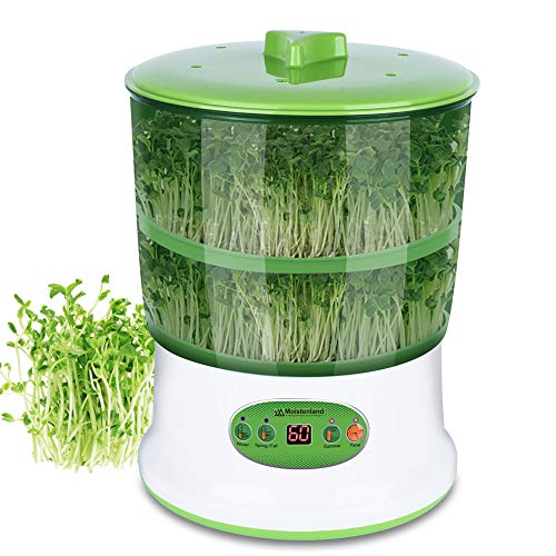 Moistenland Bean Sprouts Machine, Automatic Seeds Sprouter, 2-Layer Germination Trays, LED Display Time Control, Automatic Watering
