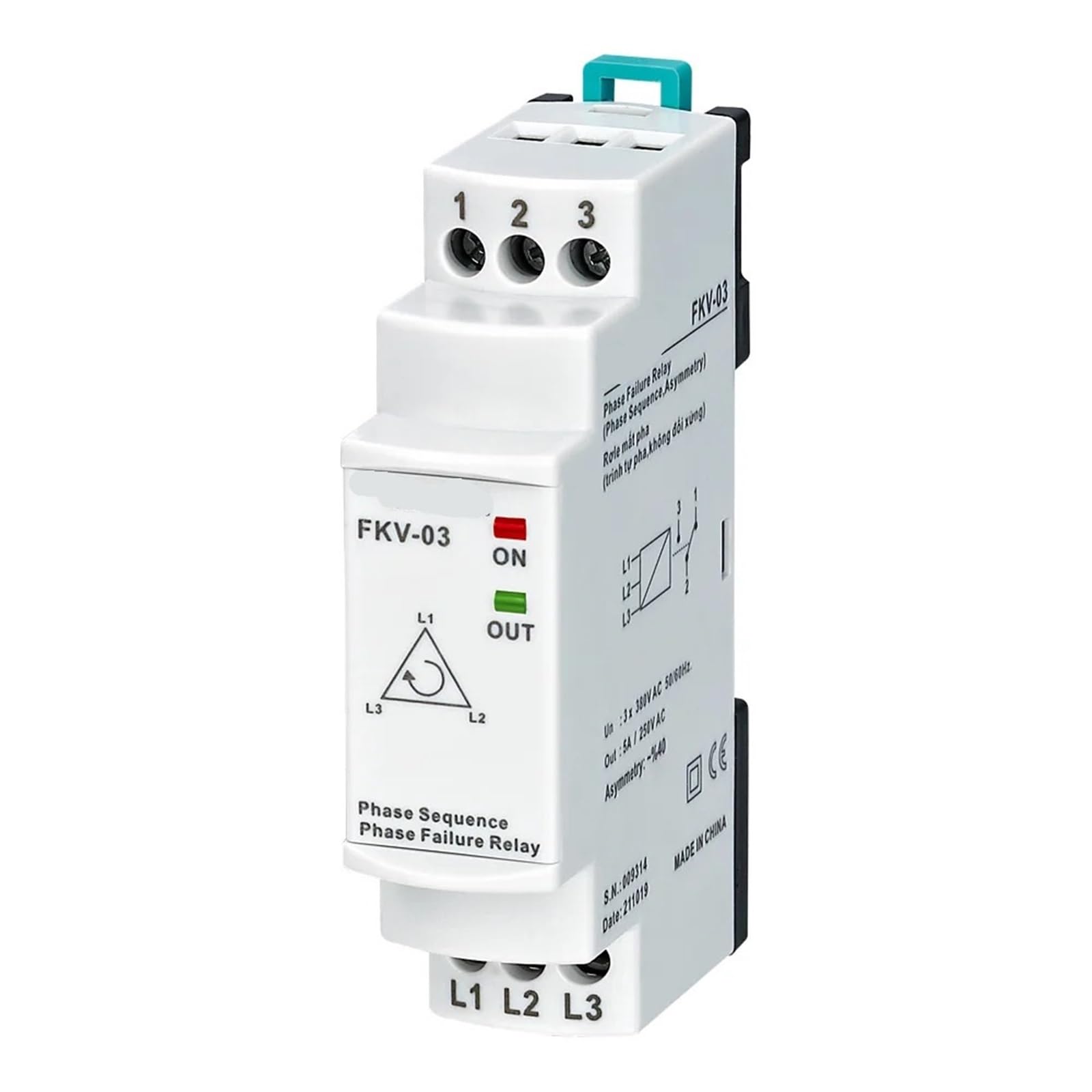 Relais de séquence de phase triphasé FKV-03 protection supérieure 380VAC - 6