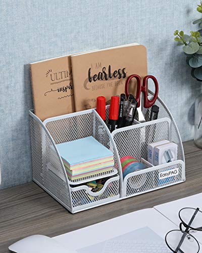 Easypag Mesh Desk Organizer Office Supplies Caddy With Storage Drawer Desktop Decor Accessories For Office School And Home,White #TOP2