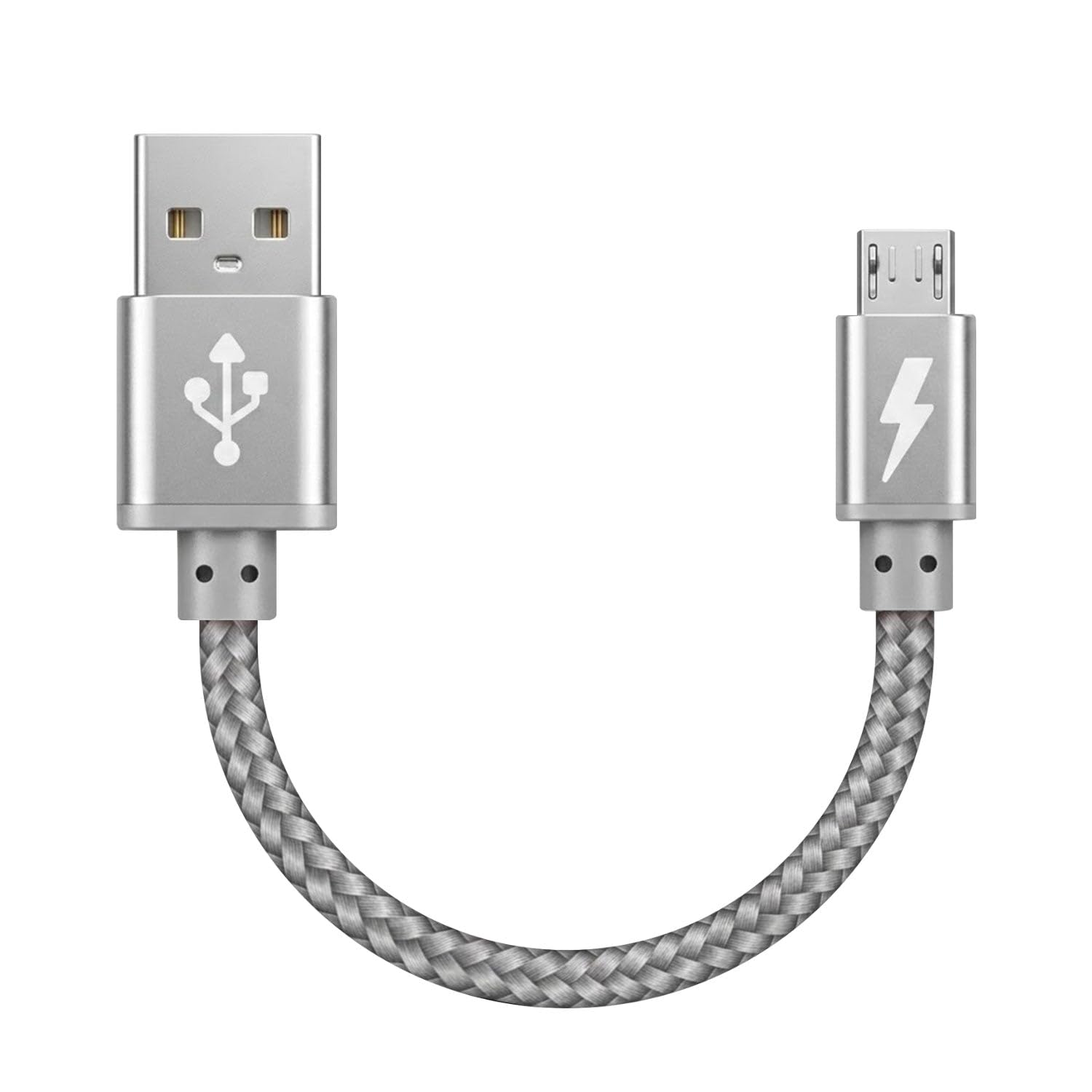 iSOUL Micro USB Cable, Silver 10cm Android Charger Cable 2.4A Nylon Braided Fast Charging Cables for PS4, Samsung Galaxy S7 S6 S5 J7 J5 J6 J3, Note, LG, Nexus, Nokia, Xbox, HTC,Sony, Kindle Fire
