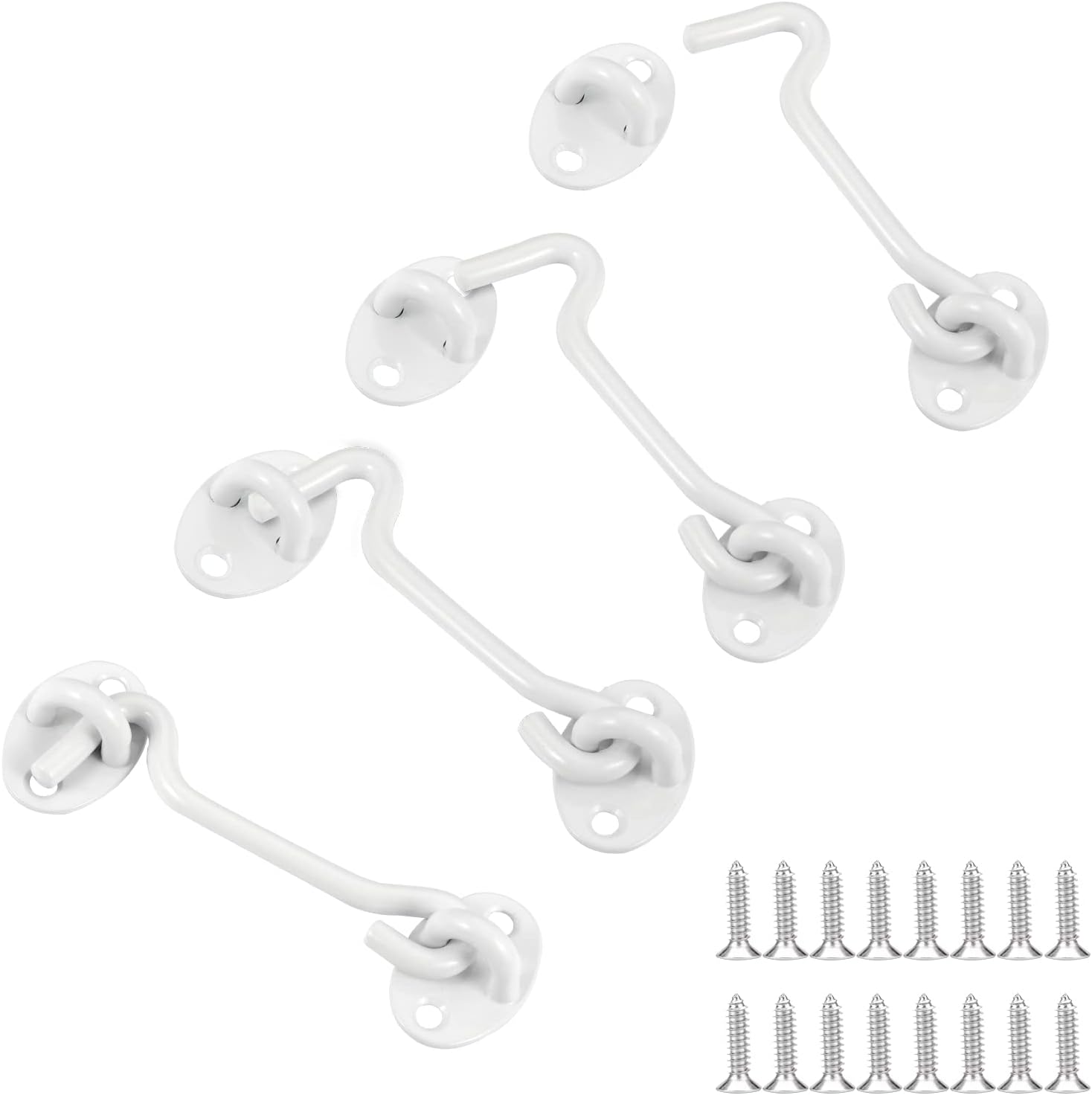 2-Pack White 4" Privacy Hook and Eye Latch for Door Latch Lock Heavy Duty Solid Stainless Steel Door Latches for Barn Doors, Sheds, Wooden Fences