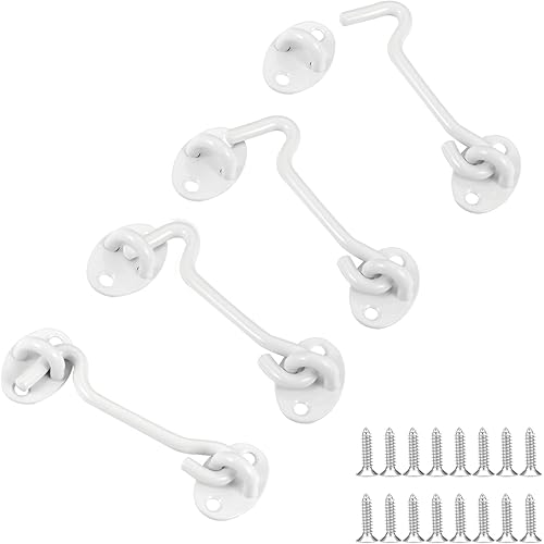 4-Pack White 4" Privacy Hook and Eye Latch for Door Latch Lock Heavy Duty Solid Stainless Steel Door Latches for Barn Doors, Sheds, Wooden Fences