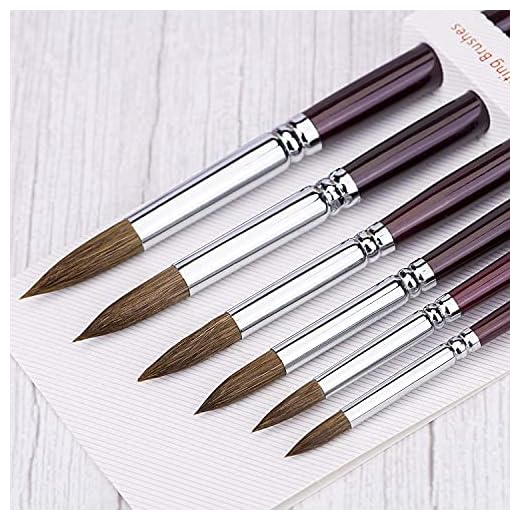 Fuumuui Pinceles de Acuarela de comadreja de Sable Rojo - 6 Piezas Punta Redonda Punta Artista Pincel Profesional para Pintura de Acuarela Largo brich Mango de Madera