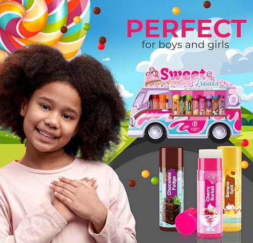 Beauty4Britain Kids Lip Balm Set Sweet Treats - 12 Different Dessert Flavours, Beeswax & Coconut Oil, Colourless, for Girls and Boys - Image 4