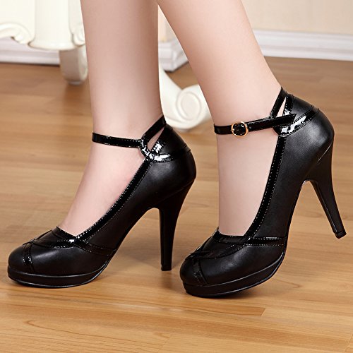 getmorebeauty Women's Vintage Retro Strappy Black Prom Shoes Dress High Heels (US 6, Black) - Thumbnail 3