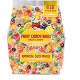 Hard Candy Fruit Balls - 4 Pounds - Fruity Sour Balls - Classic Hard Candies for Office, Desk, Calssroom - Colorful Variety Candy Suckers - Assorted Flavors Orange, Lemon, Grape, Green Apple, Cherry