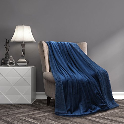 Uxcell Sherpa Fleece Blanket Fuzzy Soft Microfiber Plush Reversible Flannel Throw Blanket Blanket For Sofa Couch Or Bed, Navy Blue-Navy Blue Throw-50" X 60" #TOP1