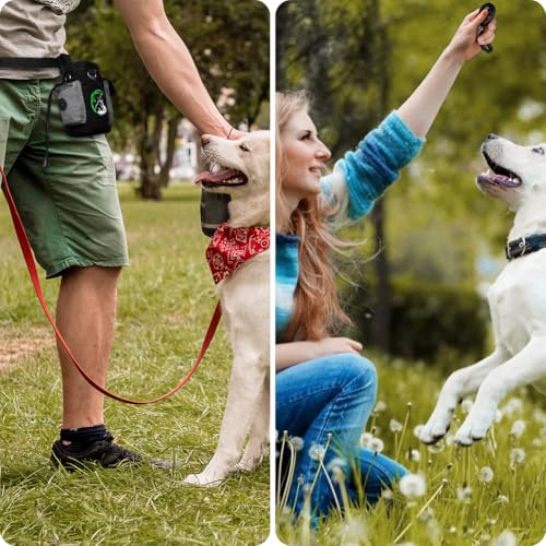 Adiwo Leckerlitasche für Hunde, Hunde Leckerlibeutel und Training-Clicker, wasserdichte Freihändige Hundeleckerlitasche mit Kotbeutelspender Mehreren Taschen,Gürteltasche für Hundespaziergang,Schwarz
