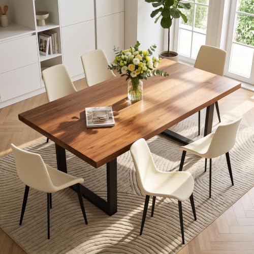 Image of Modern Dining Chairs Set of 6, PU Leather Dining Room Chairs, Upholstered Kitchen Chairs with Ergonomic Backrest & Sturdy Metal Legs, Perfect for Dining Room, Living Room, Beige
